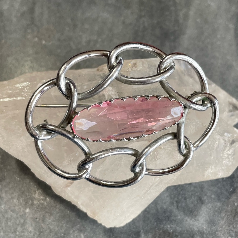 Vintage Art Deco Pink Crystal Brooch - Picture 10 of 10